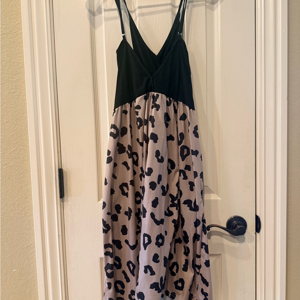Leopard Print Maxi Dress with Black Top